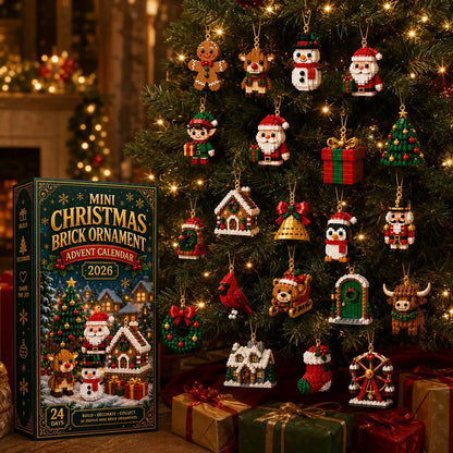 A growing collection of Christmas brick ornaments displayed on a tree